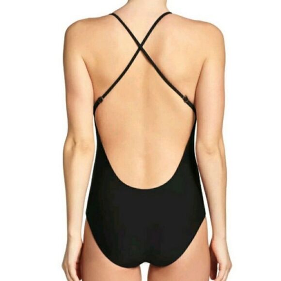 New. BECCA black plunge neck swimsuit. Small - Picture 3 of 14
